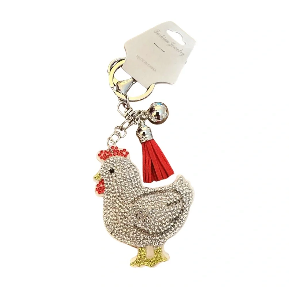 Sparkling Chicken Keychain with‎ Red Tassel
